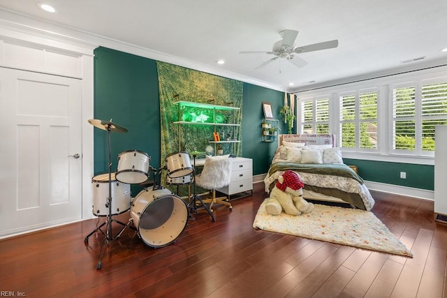312 Cawdor Xing, Chesapeake, VA 23322 - bedroom featuring crown molding, wood finished floors, baseboards, recessed lighting, and a ceiling fan