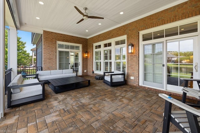 312 Cawdor Xing, Chesapeake, VA 23322 - view of patio with an outdoor hangout area, ceiling fan, and a water view
