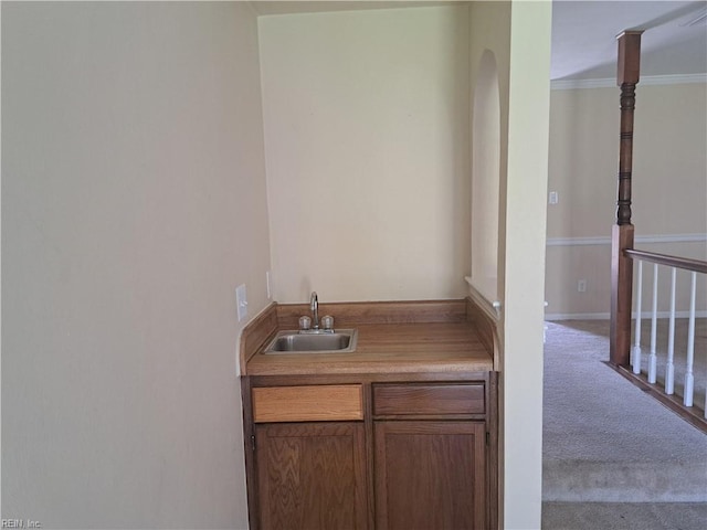 5528 Baccalaureate Dr, Virginia Beach, VA 23462 - indoor wet bar with carpet floors and ornamental molding