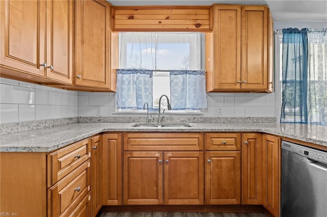 3505 Commonwealth Ave, Portsmouth, VA 23707 - kitchen featuring dishwasher, a sink, light stone countertops, and tasteful backsplash