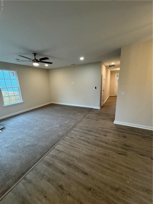 172 Honaker Ave, Norfolk, VA 23502 - unfurnished room featuring a ceiling fan, baseboards, dark wood-style floors, and recessed lighting