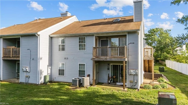 3566 Brigita Ct, Virginia Beach, VA 23453 - back of house with central AC unit, a balcony, and a chimney