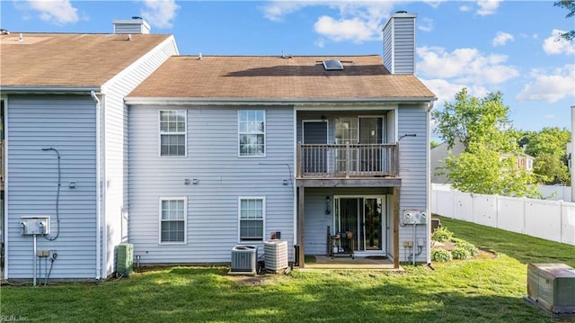 3566 Brigita Ct, Virginia Beach, VA 23453 - rear view of property featuring a balcony, a chimney, and central air condition unit