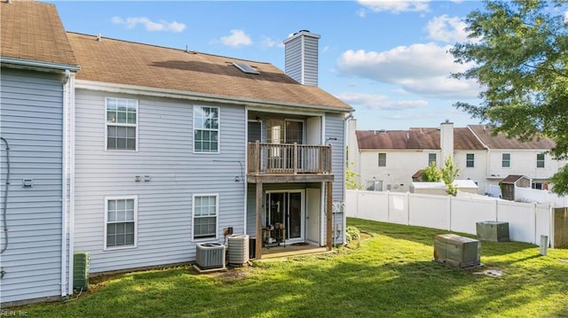 3566 Brigita Ct, Virginia Beach, VA 23453 - rear view of property featuring a balcony, a chimney, and cooling unit