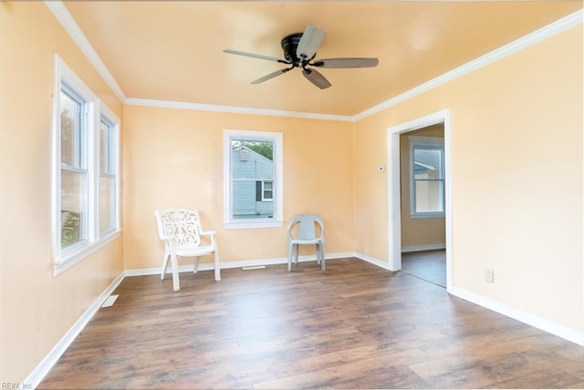 3302 Elliott Ave, Portsmouth, VA 23702 - sitting room with wood finished floors, a ceiling fan, ornamental molding, and baseboards