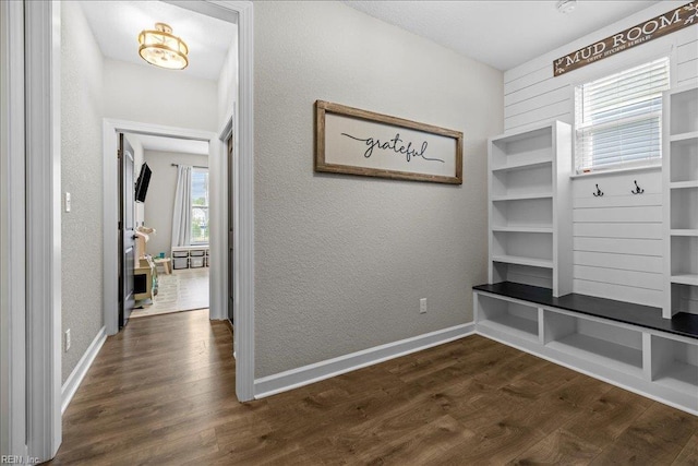 3012 George Starr Dr, Virginia Beach, VA 23456 - mudroom with dark wood-style flooring, baseboards, and a textured wall