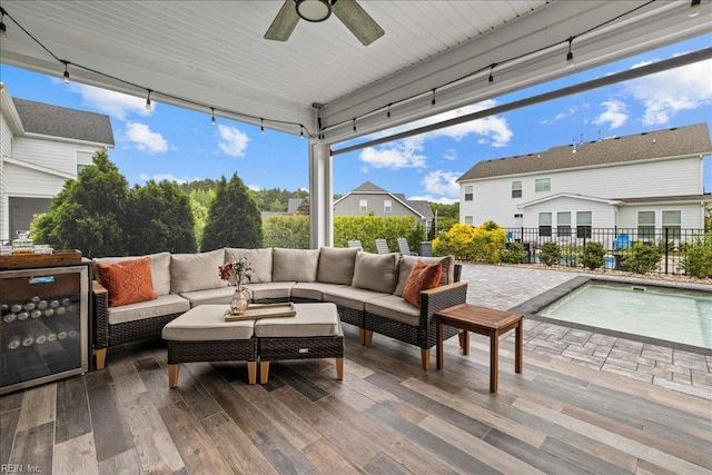 3012 George Starr Dr, Virginia Beach, VA 23456 - deck featuring a fenced backyard, beverage cooler, an outdoor living space, ceiling fan, and a patio