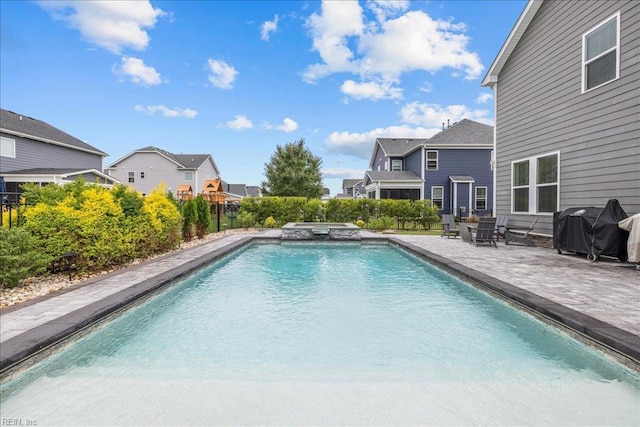 3012 George Starr Dr, Virginia Beach, VA 23456 - view of swimming pool featuring area for grilling, a patio area, a residential view, and a pool with connected hot tub
