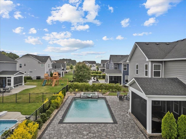 3012 George Starr Dr, Virginia Beach, VA 23456 - view of pool with a residential view, a patio area, and a sunroom