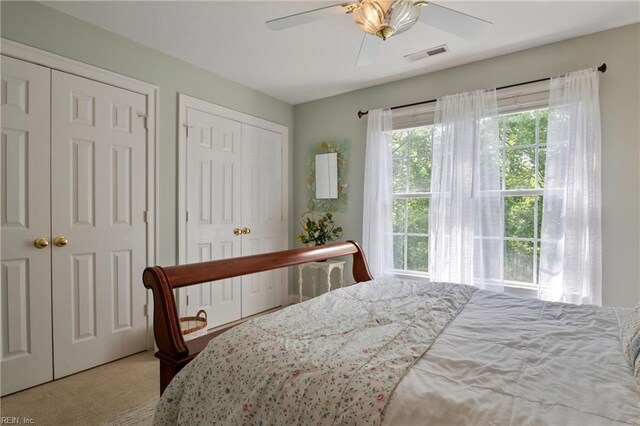 20185 Harbour Rdg, Smithfield, VA 23430 - bedroom with multiple closets, carpet flooring, and ceiling fan