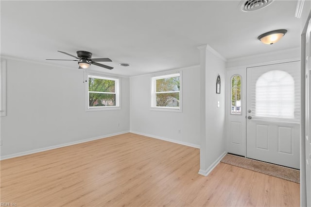 1215 Hale Dr, Hampton, VA 23663 - entrance foyer featuring light wood-style flooring, ornamental molding, baseboards, and ceiling fan