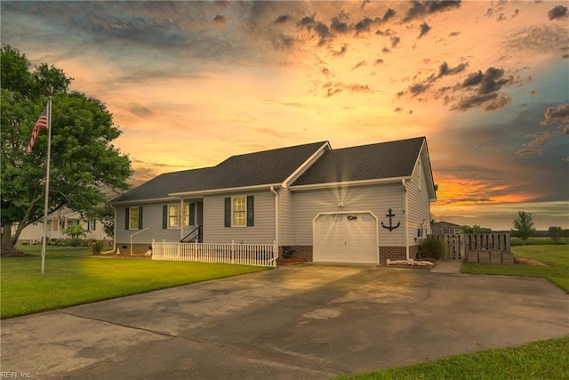 506 Everett Dr, Elizabeth City, NC 27909 - view of front of home featuring an attached garage, crawl space, concrete driveway, and roof with shingles