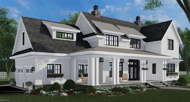 533 Princess Anne Rd, Virginia Beach, VA 23457 - view of front facade with a porch, a chimney, and board and batten siding