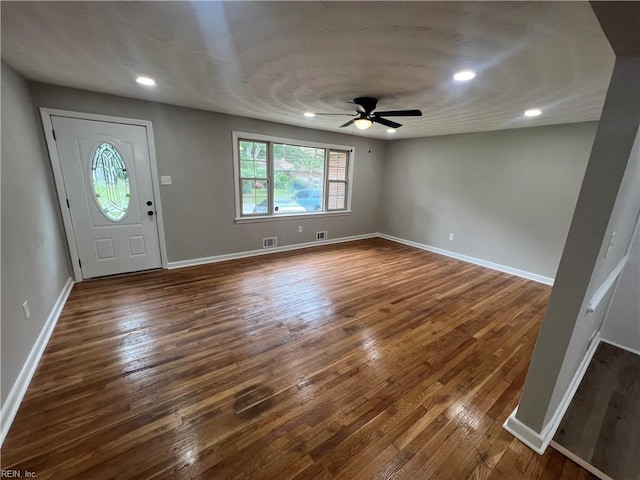 6217 Apple St, Suffolk, VA 23435 - entryway featuring a ceiling fan, dark wood-style floors, baseboards, and recessed lighting