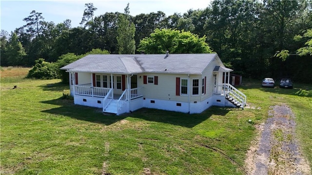 15310 Loco School Rd, Stony Creek, VA 23882 - view of front of house with crawl space, covered porch, and a front yard