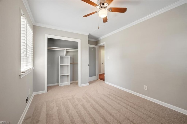 725 Lord Nelson Dr, Virginia Beach, VA 23464 - unfurnished bedroom with crown molding, a closet, baseboards, carpet flooring, and ceiling fan