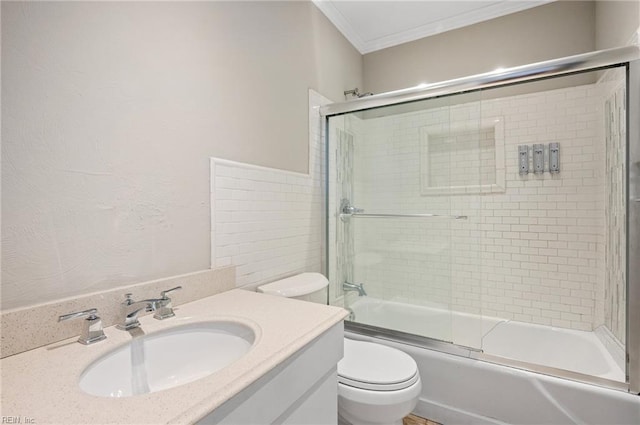 725 Lord Nelson Dr, Virginia Beach, VA 23464 - full bathroom with toilet, bath / shower combo with glass door, ornamental molding, and vanity