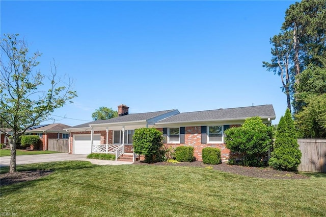 725 Lord Nelson Dr, Virginia Beach, VA 23464 - ranch-style house featuring driveway, brick siding, an attached garage, and a chimney