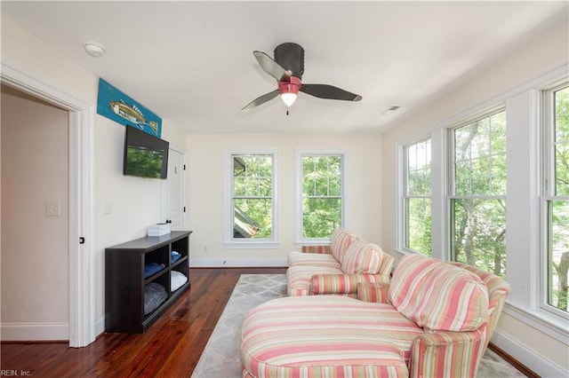 440 Goodspeed Rd, Virginia Beach, VA 23451 - living room featuring baseboards, dark wood finished floors, and ceiling fan