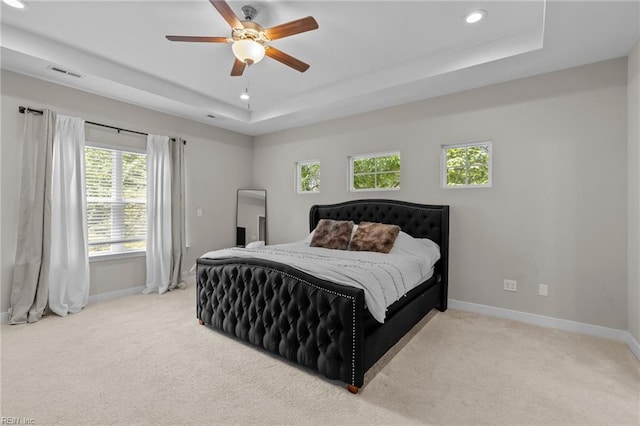 3745 Peterson St, Norfolk, VA 23513 - carpeted bedroom with a tray ceiling, recessed lighting, baseboards, and ceiling fan