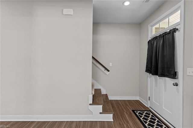 3745 Peterson St, Norfolk, VA 23513 - entryway with dark wood-style flooring, baseboards, stairs, and recessed lighting