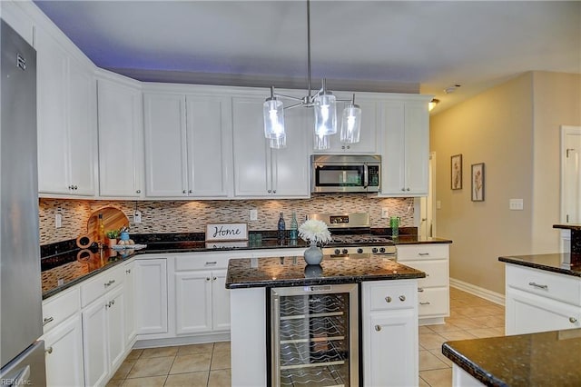 501 Beagle Gap Ct, Chesapeake, VA 23320 - kitchen with wine cooler, stainless steel appliances, light tile patterned floors, and backsplash