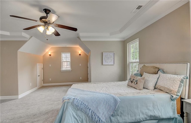 501 Beagle Gap Ct, Chesapeake, VA 23320 - carpeted bedroom featuring multiple windows, crown molding, a ceiling fan, and baseboards