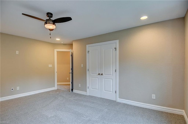 501 Beagle Gap Ct, Chesapeake, VA 23320 - unfurnished bedroom with carpet, baseboards, recessed lighting, a closet, and a ceiling fan