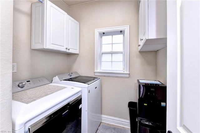 604 Schooner Blvd, Williamsburg, VA 23185 - laundry area featuring washing machine and dryer, baseboards, and cabinet space