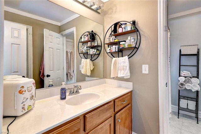 604 Schooner Blvd, Williamsburg, VA 23185 - bathroom featuring vanity, crown molding, and baseboards
