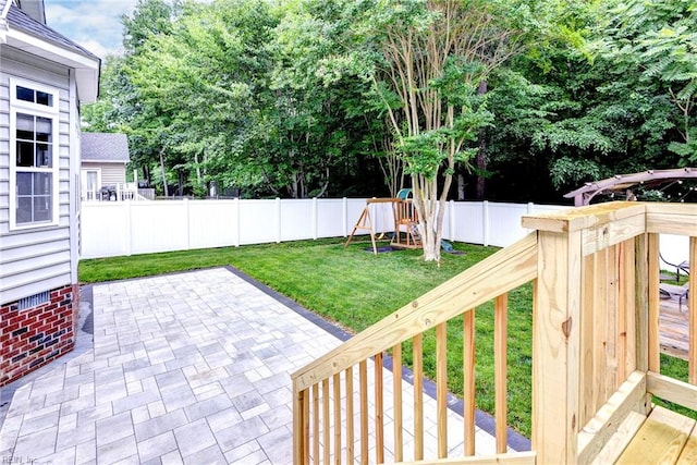 604 Schooner Blvd, Williamsburg, VA 23185 - view of yard featuring a playground, a patio, and a wooden deck