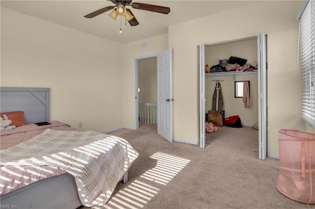 2020 County St, Portsmouth, VA 23704 - bedroom with carpet, a closet, baseboards, a spacious closet, and a ceiling fan