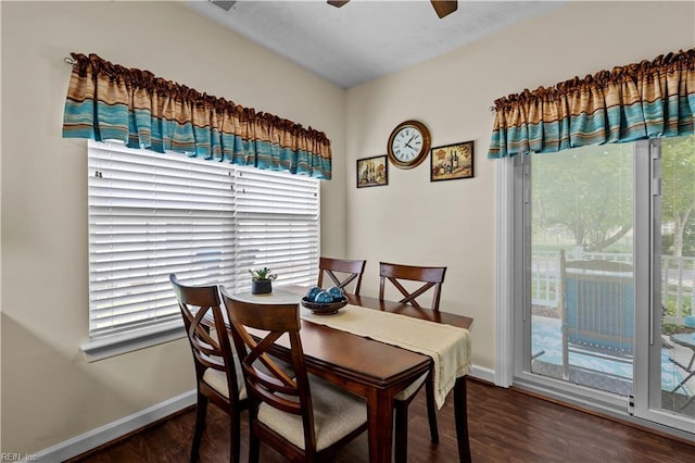 2612 Einstein Dr, Virginia Beach, VA 23456 - dining room with plenty of natural light, wood finished floors, a ceiling fan, and baseboards