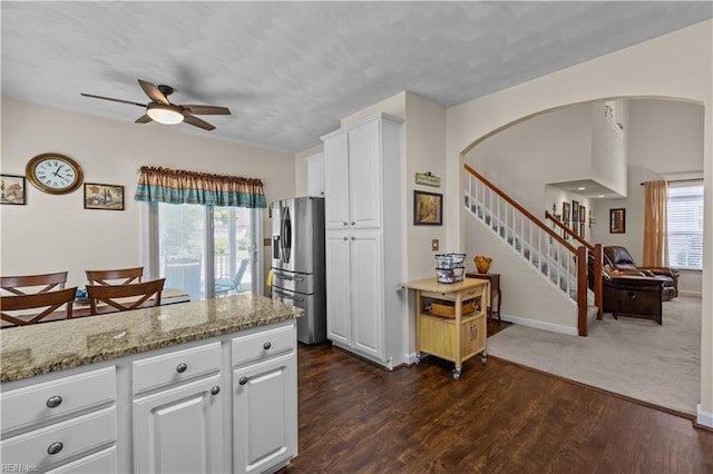 2612 Einstein Dr, Virginia Beach, VA 23456 - kitchen with stainless steel fridge, arched walkways, ceiling fan, and plenty of natural light