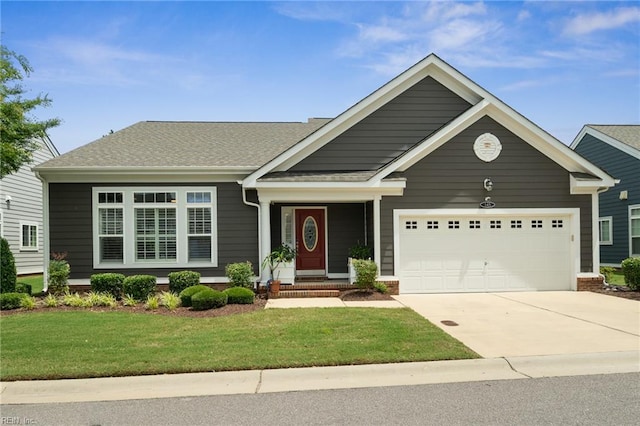 145 Beacon Run, Suffolk, VA 23435 - view of front facade with a garage, concrete driveway, a front yard, and a shingled roof
