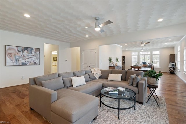 145 Beacon Run, Suffolk, VA 23435 - living area featuring ceiling fan, wood finished floors, recessed lighting, and baseboards
