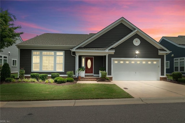 145 Beacon Run, Suffolk, VA 23435 - view of front of property featuring driveway, a yard, a garage, and roof with shingles