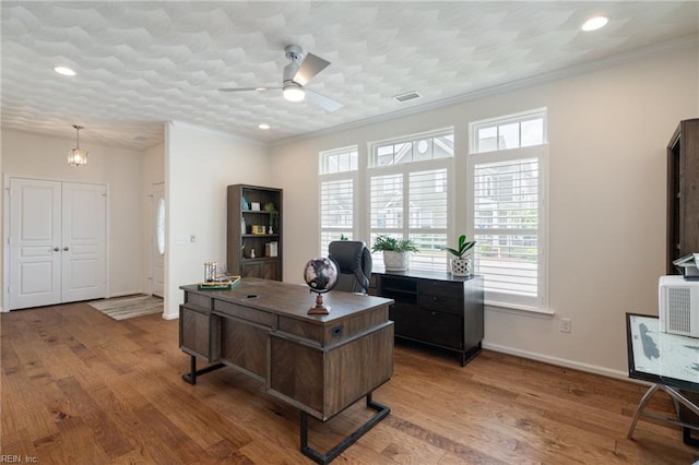 145 Beacon Run, Suffolk, VA 23435 - office with plenty of natural light, baseboards, ceiling fan, crown molding, and recessed lighting