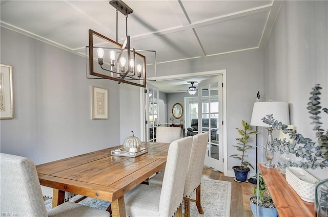 3145 Crestwood Ln, Virginia Beach, VA 23453 - dining room featuring wood finished floors, a ceiling fan, and a chandelier