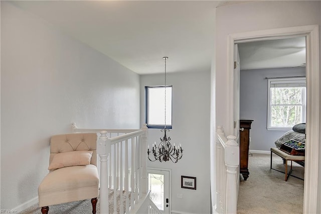 3145 Crestwood Ln, Virginia Beach, VA 23453 - sitting room featuring baseboards, plenty of natural light, carpet flooring, and a chandelier