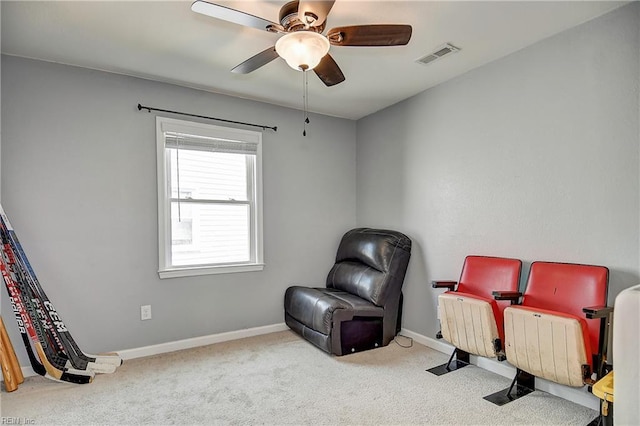 3145 Crestwood Ln, Virginia Beach, VA 23453 - living area with a ceiling fan, carpet floors, and baseboards