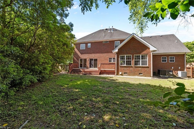 2288 Souverain Ln, Virginia Beach, VA 23454 - back of house with brick siding, cooling unit, a deck, and crawl space