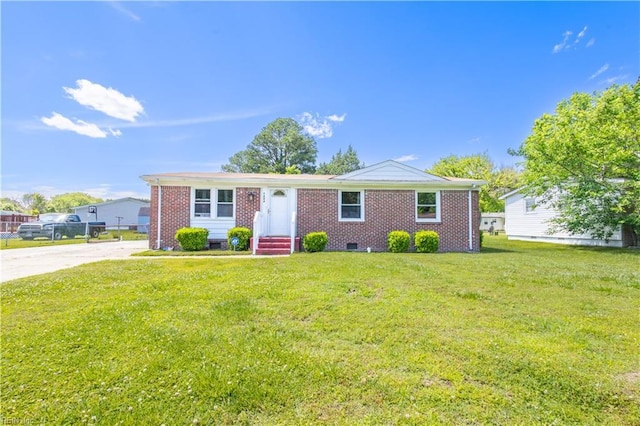 1204 Blythewood Ln, Suffolk, VA 23434 - ranch-style house with a front yard, brick siding, and driveway
