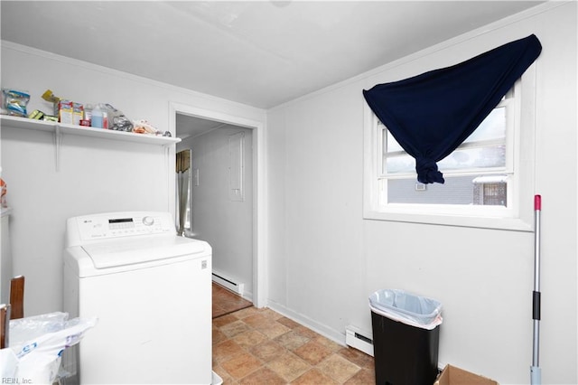 1204 Blythewood Ln, Suffolk, VA 23434 - laundry room featuring washer / clothes dryer, baseboard heating, and stone finish flooring