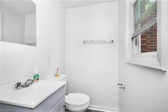 1204 Blythewood Ln, Suffolk, VA 23434 - bathroom with toilet, vanity, ornamental molding, and baseboards