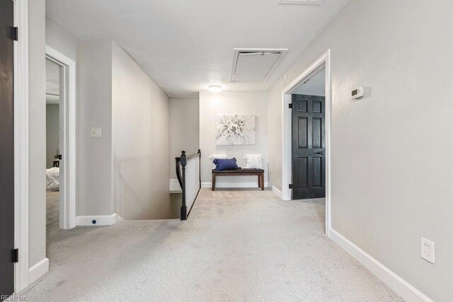 128 Wellons St, Suffolk, VA 23434 - hallway featuring an upstairs landing, attic access, carpet, and baseboards