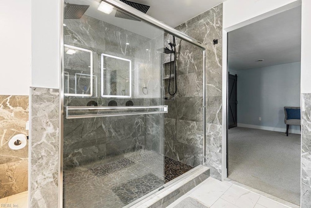 128 Wellons St, Suffolk, VA 23434 - bathroom with a marble finish shower and marble look tile flooring