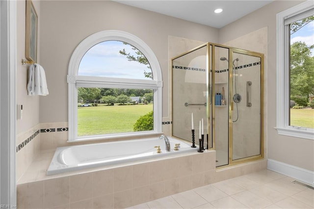 118 Goose Hill Way, Smithfield, VA 23430 - bathroom with a garden tub, a stall shower, and tile patterned floors