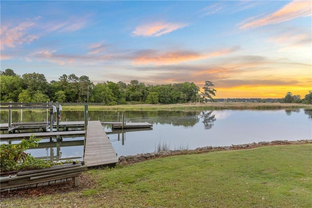118 Goose Hill Way, Smithfield, VA 23430 - dock area with a water view, a lawn, and boat lift