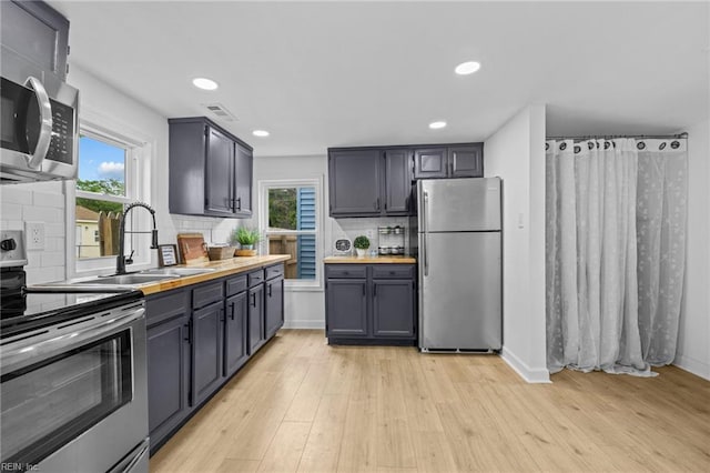 7430 Hughart St, Norfolk, VA 23505 - kitchen with appliances with stainless steel finishes, a sink, decorative backsplash, light wood-style floors, and recessed lighting